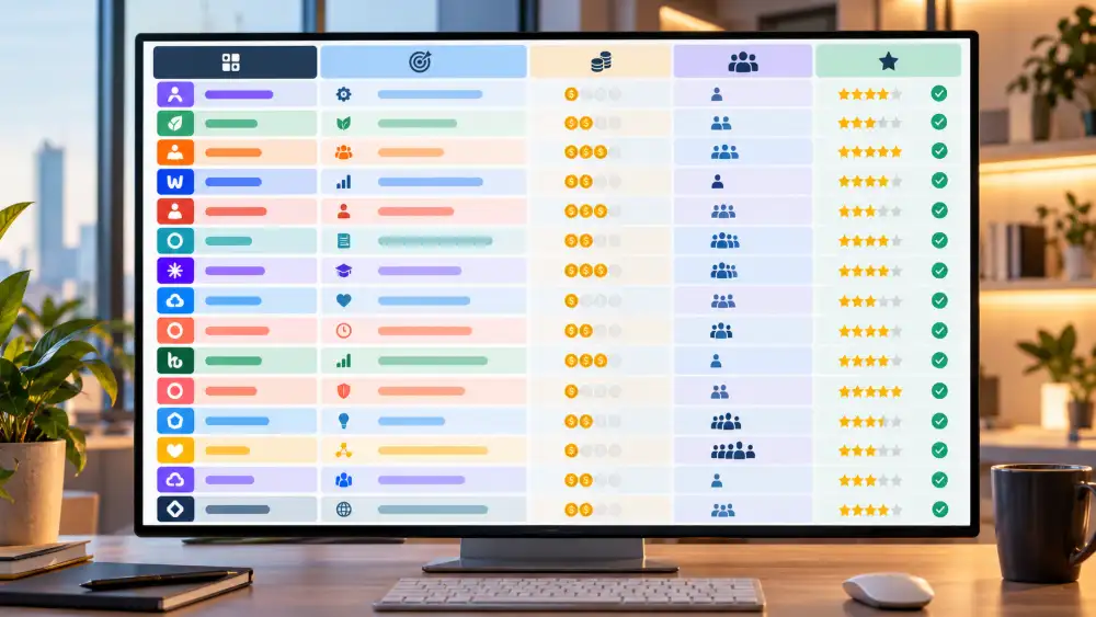 Tableau comparatif des seize alternatives à Canva : limites du plan gratuit, premier palier payant et usage recommandé par outil