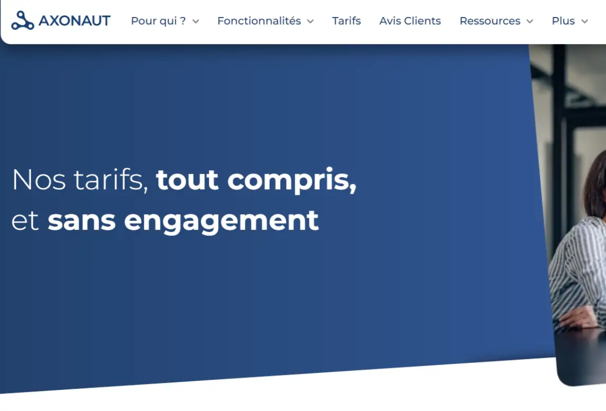 Meilleur logiciel CRM 2026 : le comparatif complet et notre verdict 12 Page d'accueil du CRM Axonaut montrant les différentes pages de l'outil et ses fonctionnalités