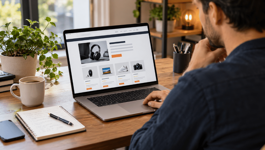 Site d'avis WordPress affichant un comparatif de produits et un bouton de recommandation