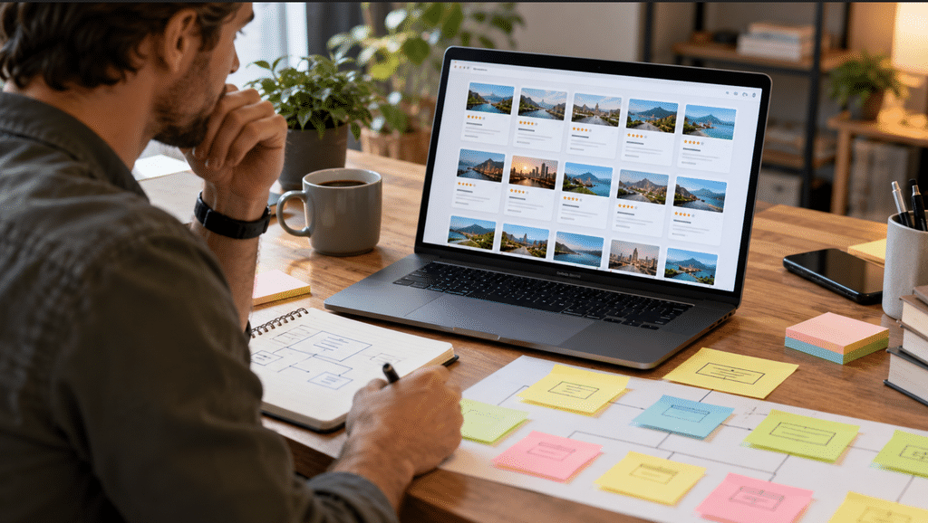 Architecture en silos d'un site d'avis WordPress avec hubs de catégorie et maillage
